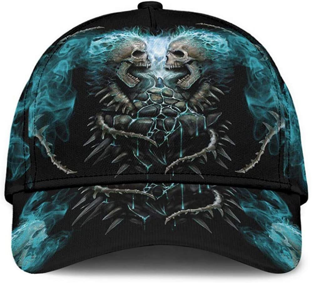 Skull With Fire Smoke Mystery 3D Printed Unisex Hat Classic Cap, Snapback Cap, Baseball Cap Trucker Hats Custom Hats Gifts For Men & Women