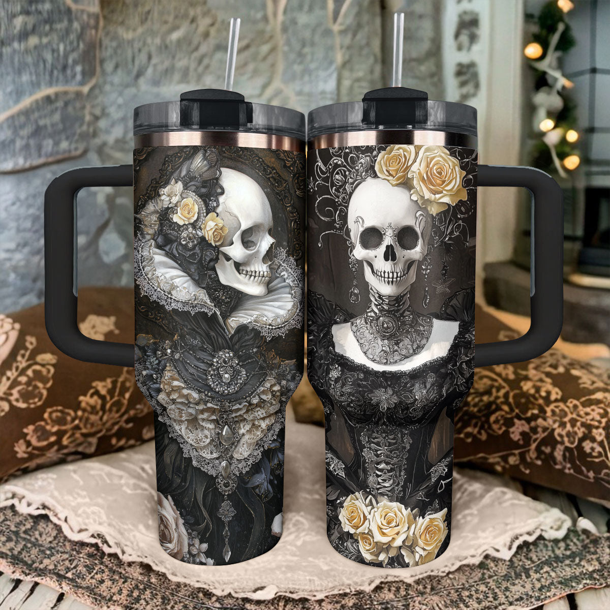 Skull With Flower Custom Stanley Cup 40 oz 30 oz Tumbler With HandleTVC2301307 - Image 2