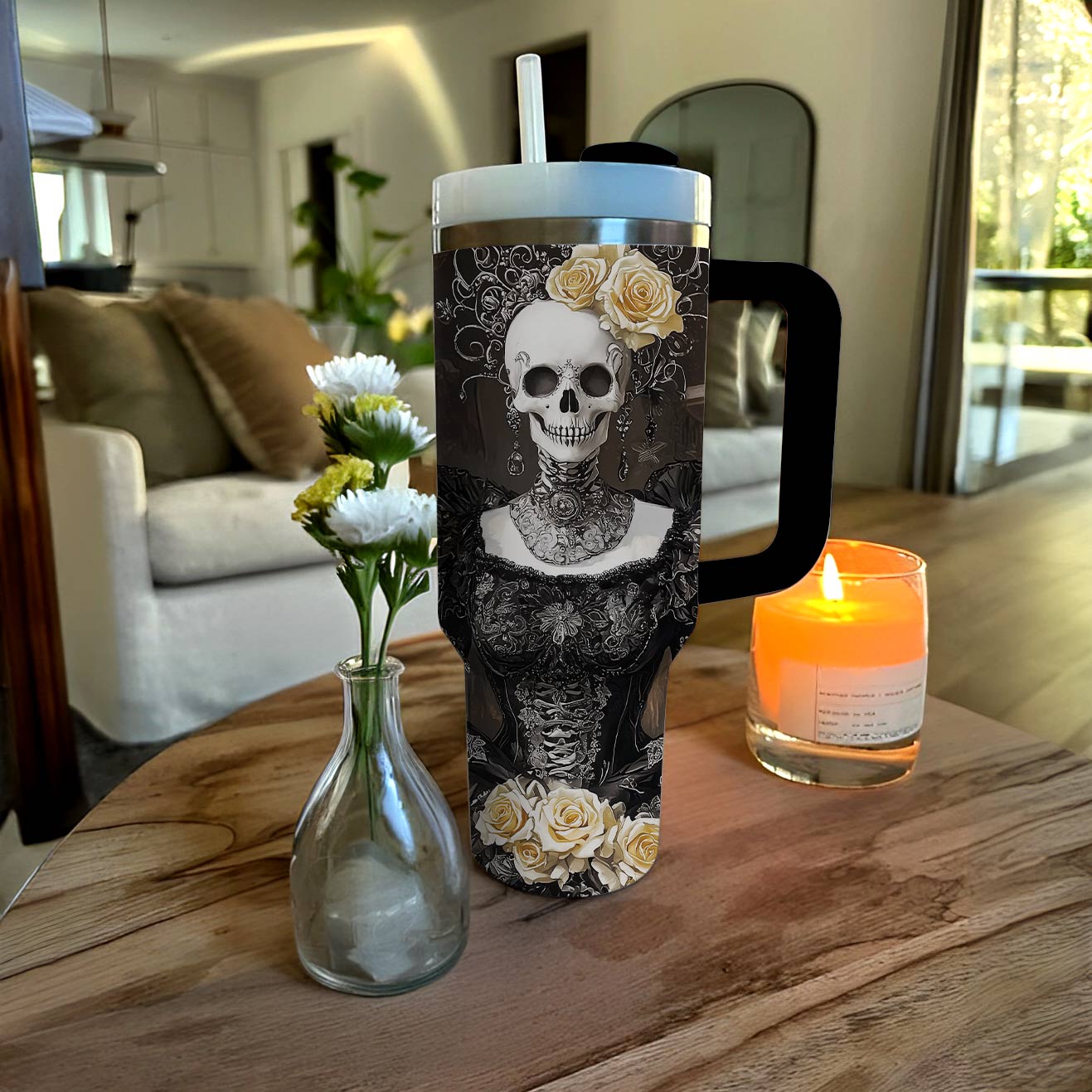 Skull With Flower Custom Stanley Cup 40 oz 30 oz Tumbler With HandleTVC2301307 - Image 3