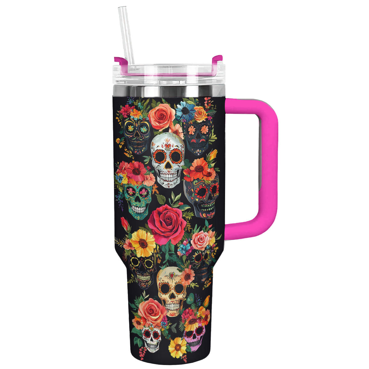 Skull With Flower Custom Stanley Cup 40 oz 30 oz Tumbler With HandleTVC2301307
