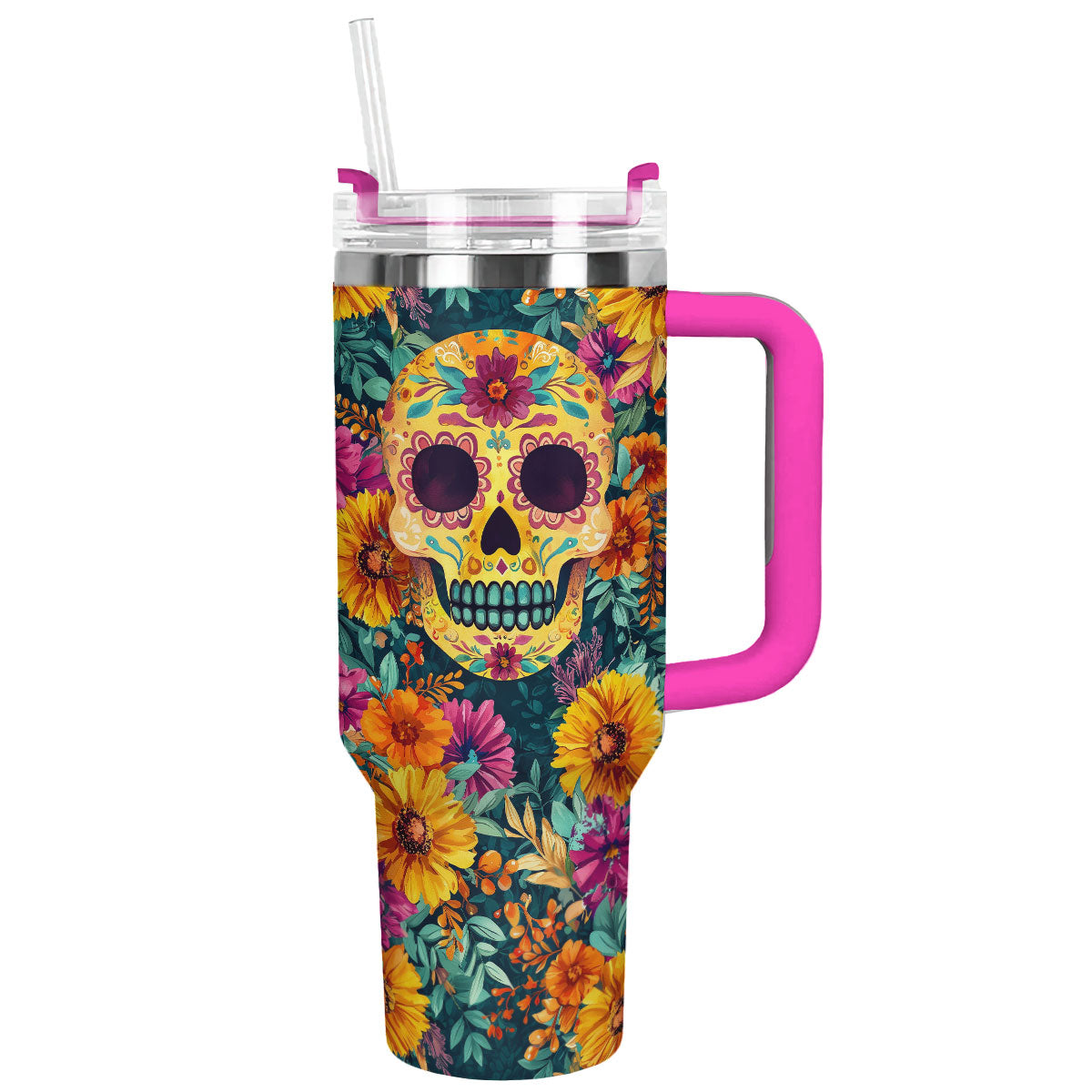 Skull With Flower Custom Stanley Cup 40 oz 30 oz Tumbler With HandleTVC2301307