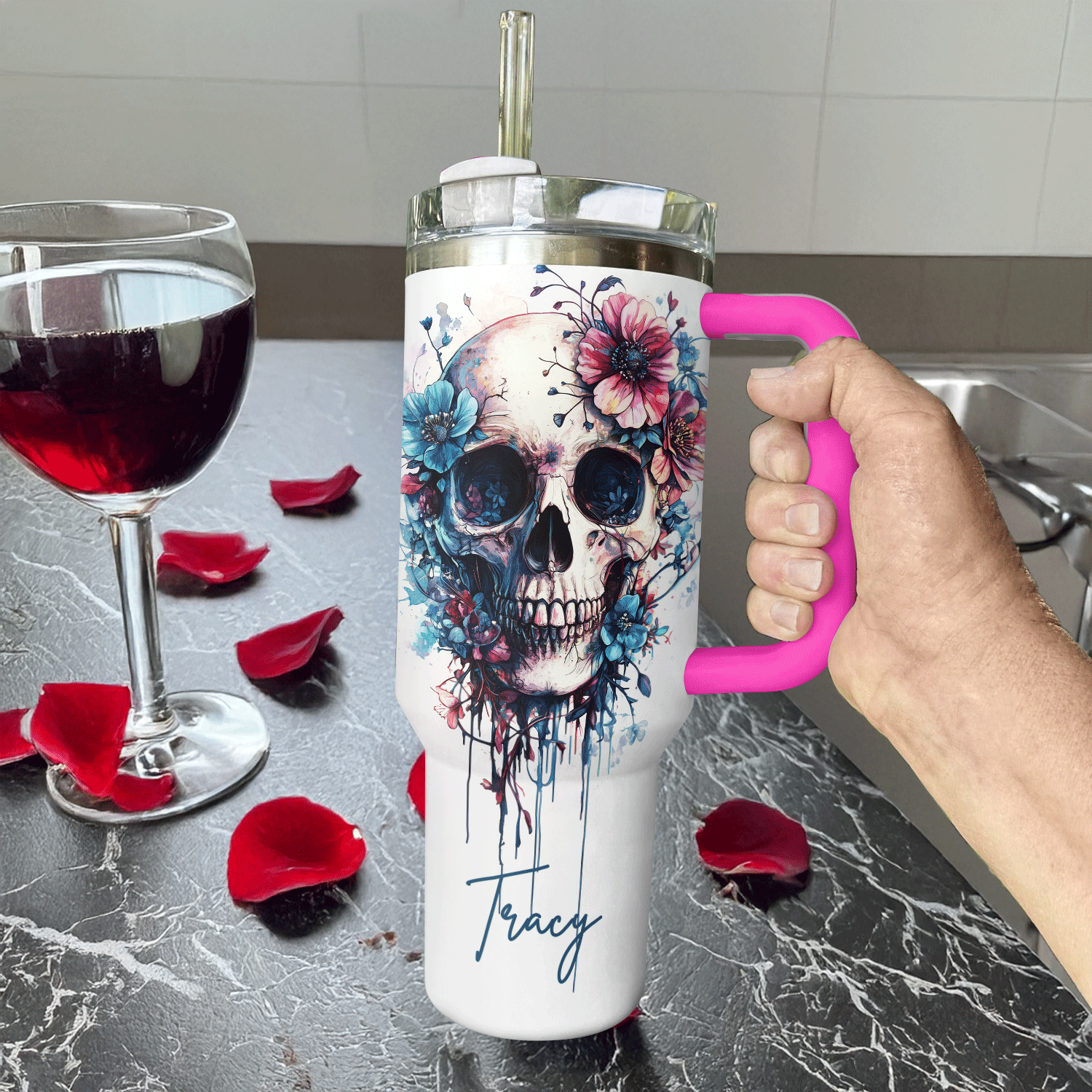 Skull With Flower Custom Stanley Cup 40 oz 30 oz Tumbler With HandleTVC2301308 - Image 3