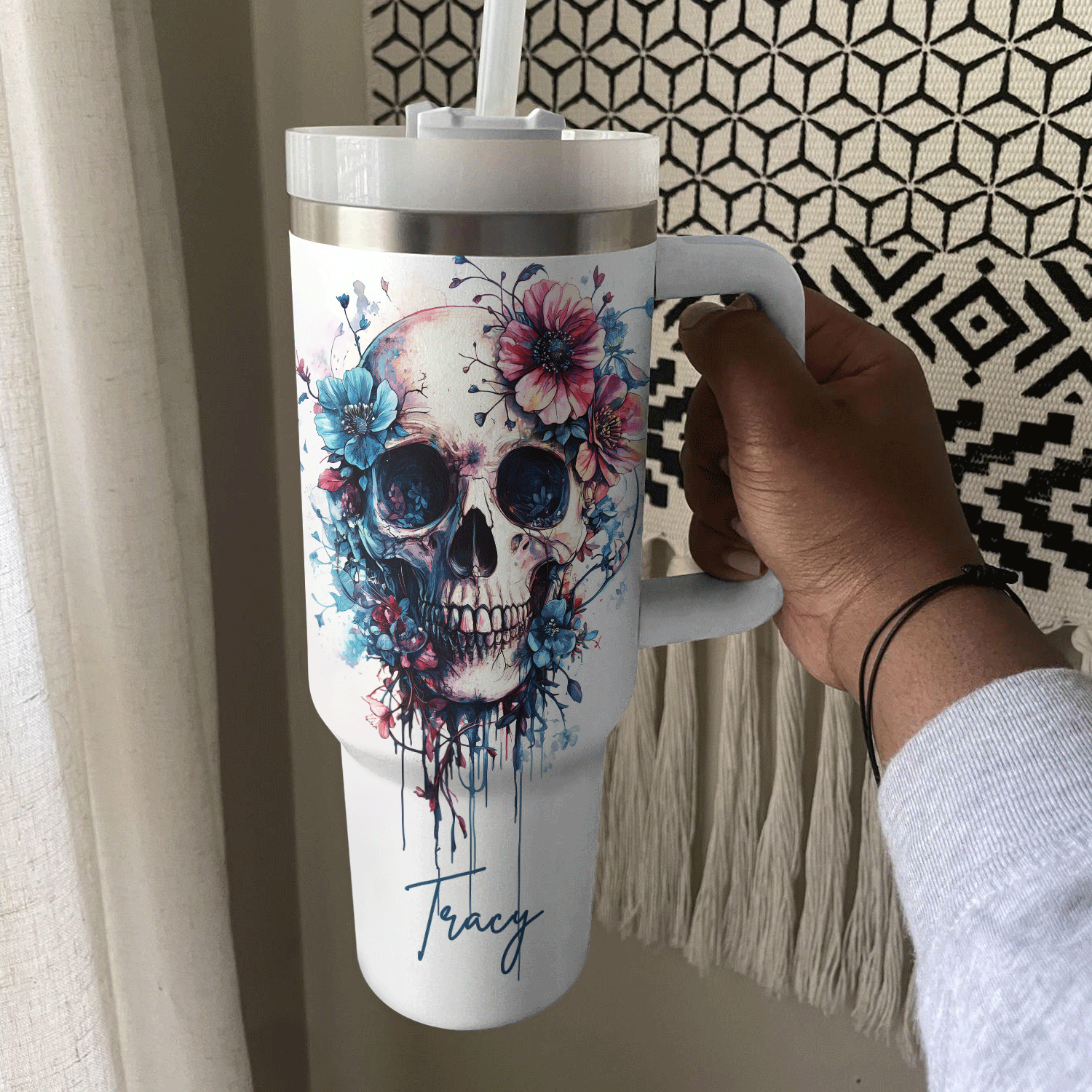 Skull With Flower Custom Stanley Cup 40 oz 30 oz Tumbler With HandleTVC2301308 - Image 4