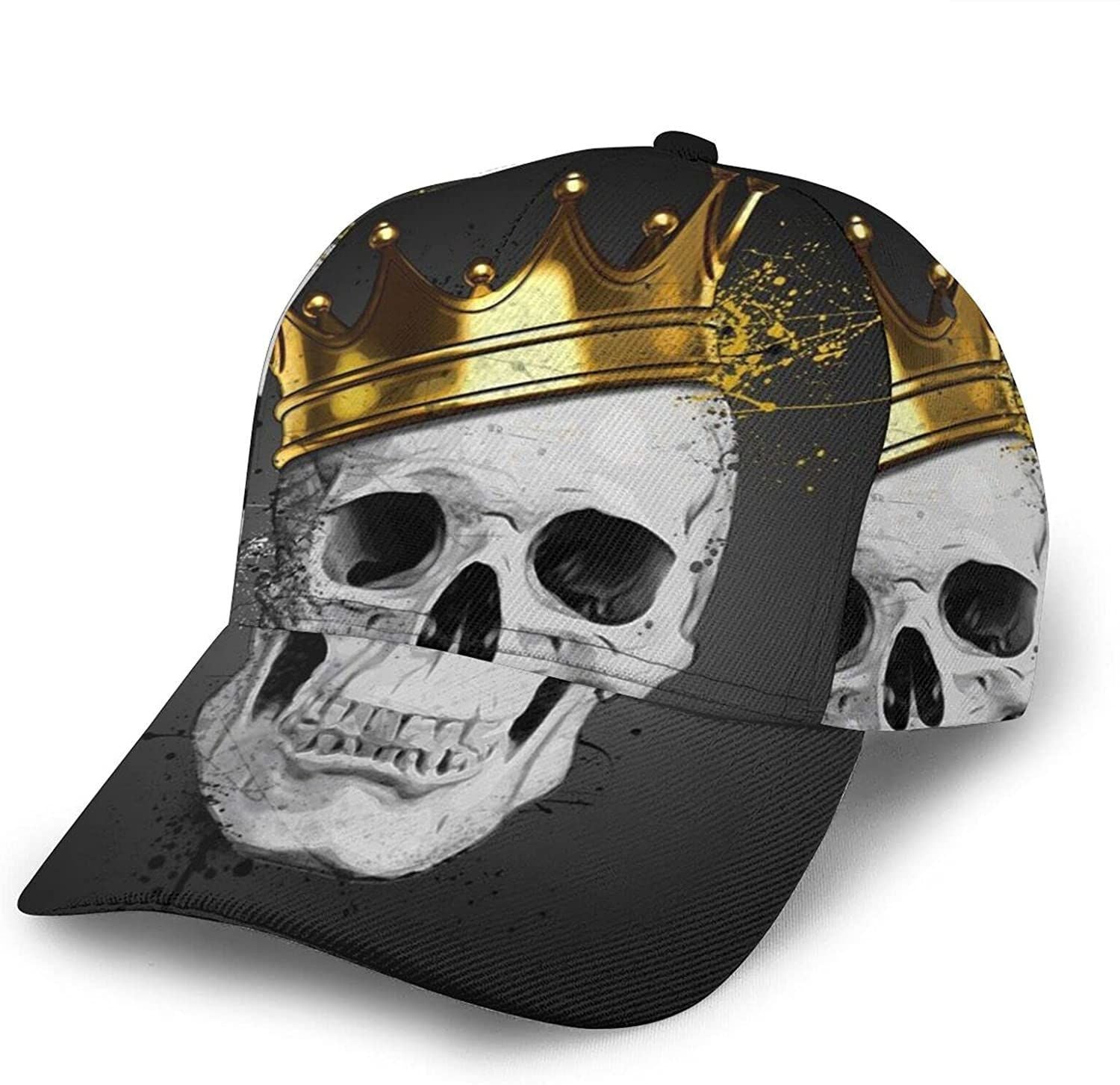 Skull with Gold Crown Print Casual Baseball Cap Adjustable Twill Sports Dad Hats for Unisex Trucker Hats Custom Hats Gifts For Men & Women