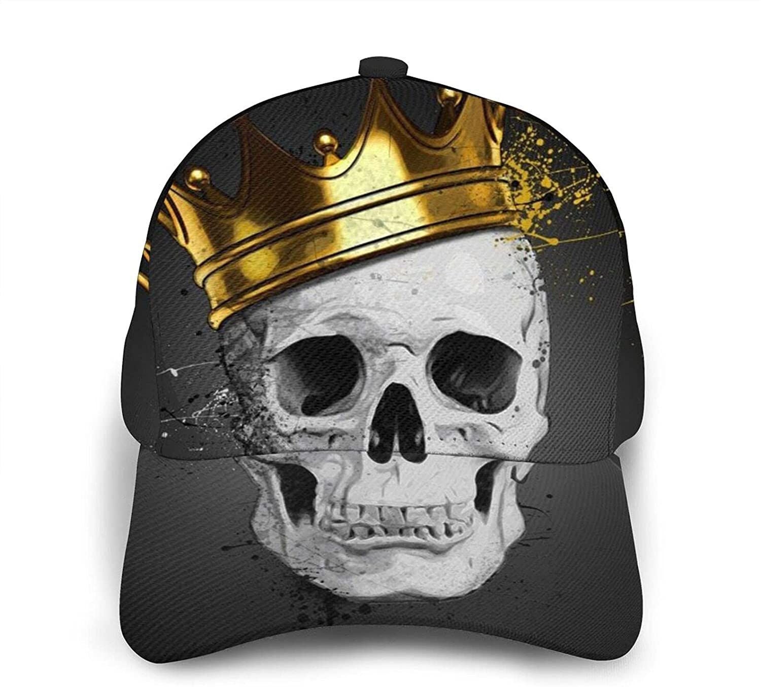 Skull with Gold Crown Print Casual Baseball Cap Adjustable Twill Sports Dad Hats for Unisex Trucker Hats Custom Hats Gifts For Men & Women
