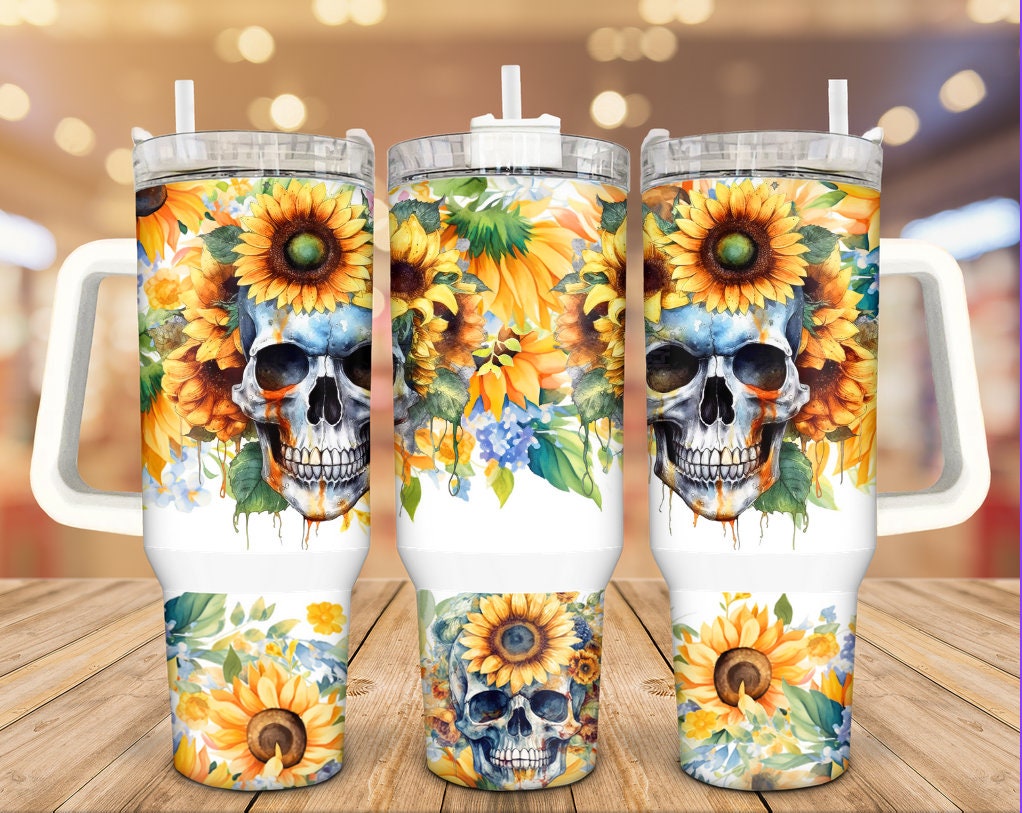 Skulls and Sunflowers Custom Stanley Cup 40 oz 30 oz Tumbler With HandleTVC2301933