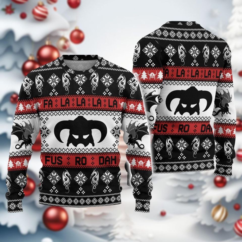 Skyrim Christmas Ugly Sweater, Funny Fus Ro Dah Xmas Ugly Sweatshirt