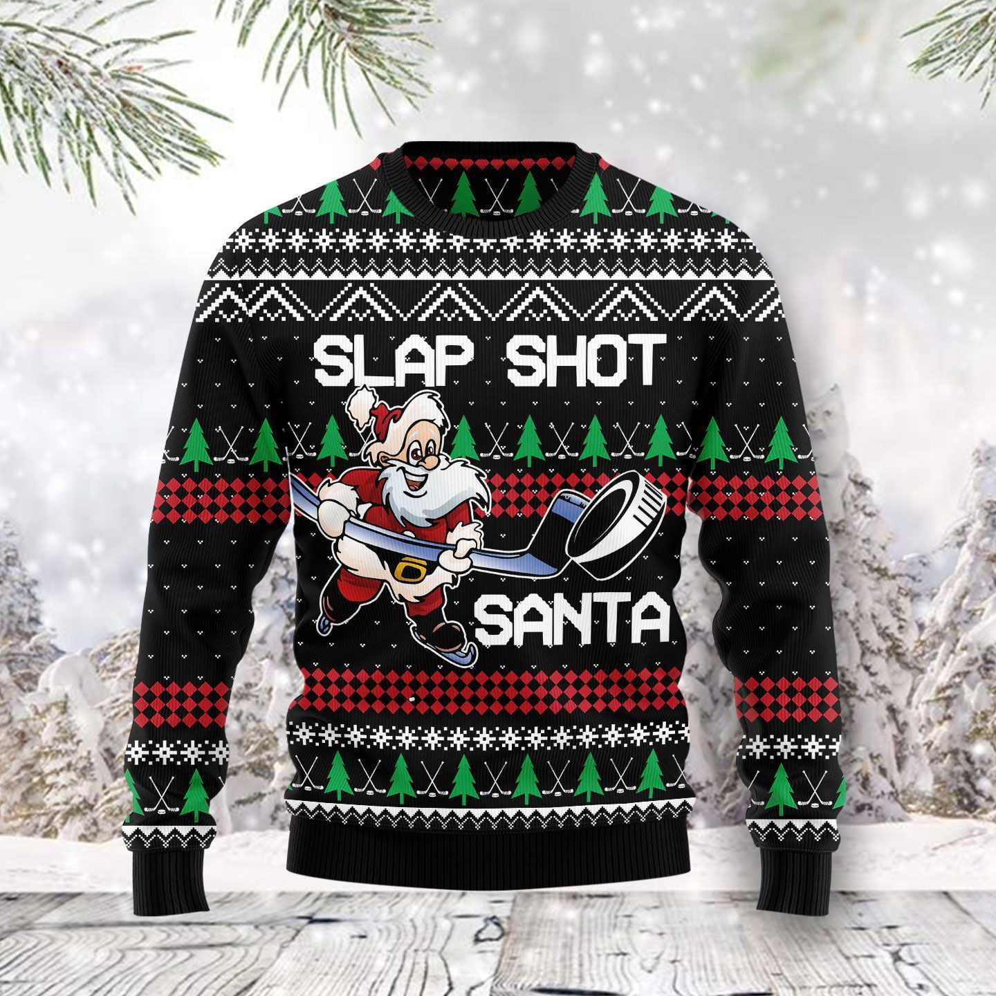 Slap Shot Santa Ugly Christmas Sweater Adult 3D Funny Matching for family