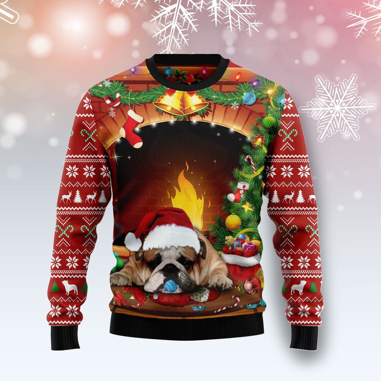 Sleeping Bulldog Ugly Christmas Sweater Adult 3D Funny Matching for family