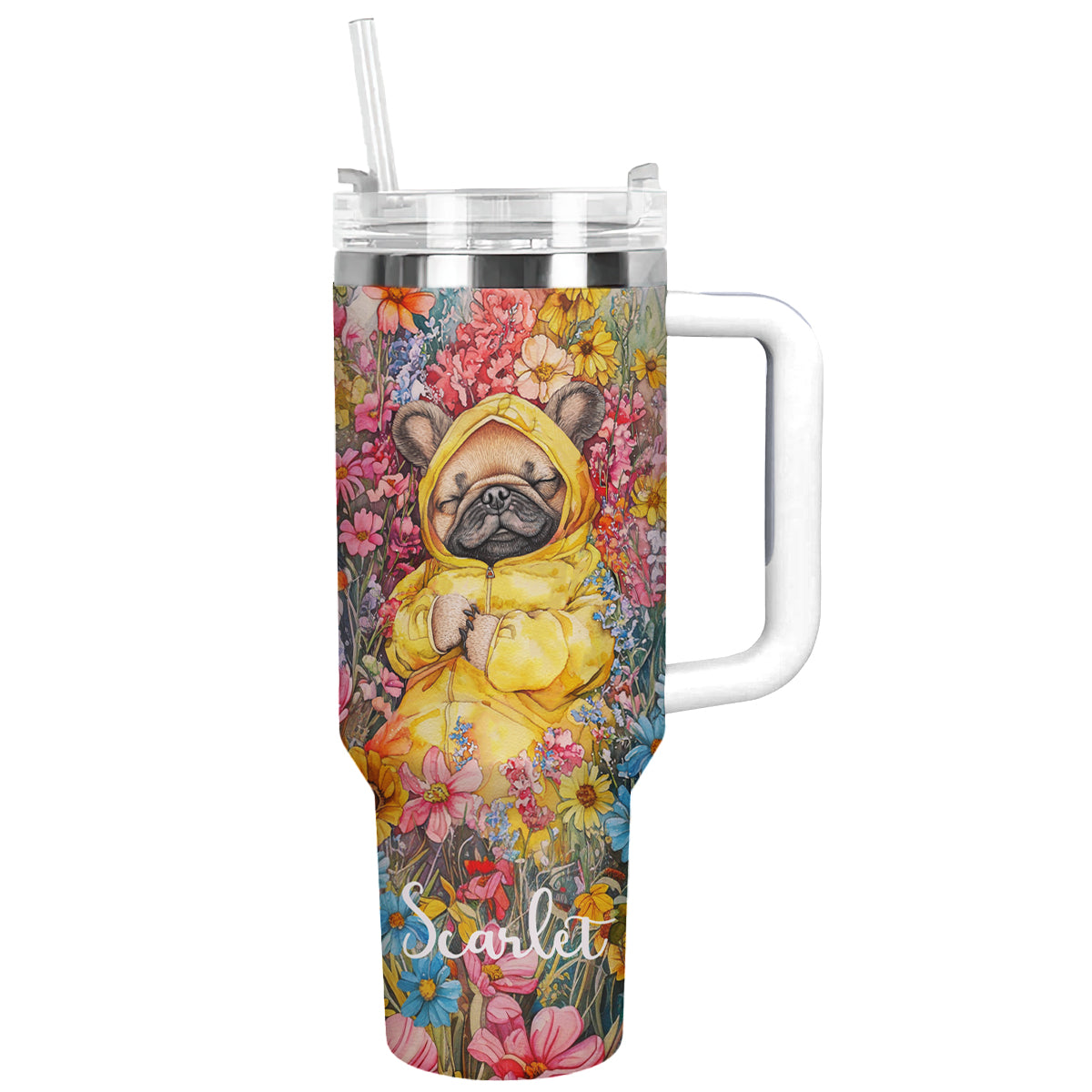 Sleeping Pug Dog Floral Custom Stanley Cup 40 oz 30 oz Tumbler With HandleTVC2301291