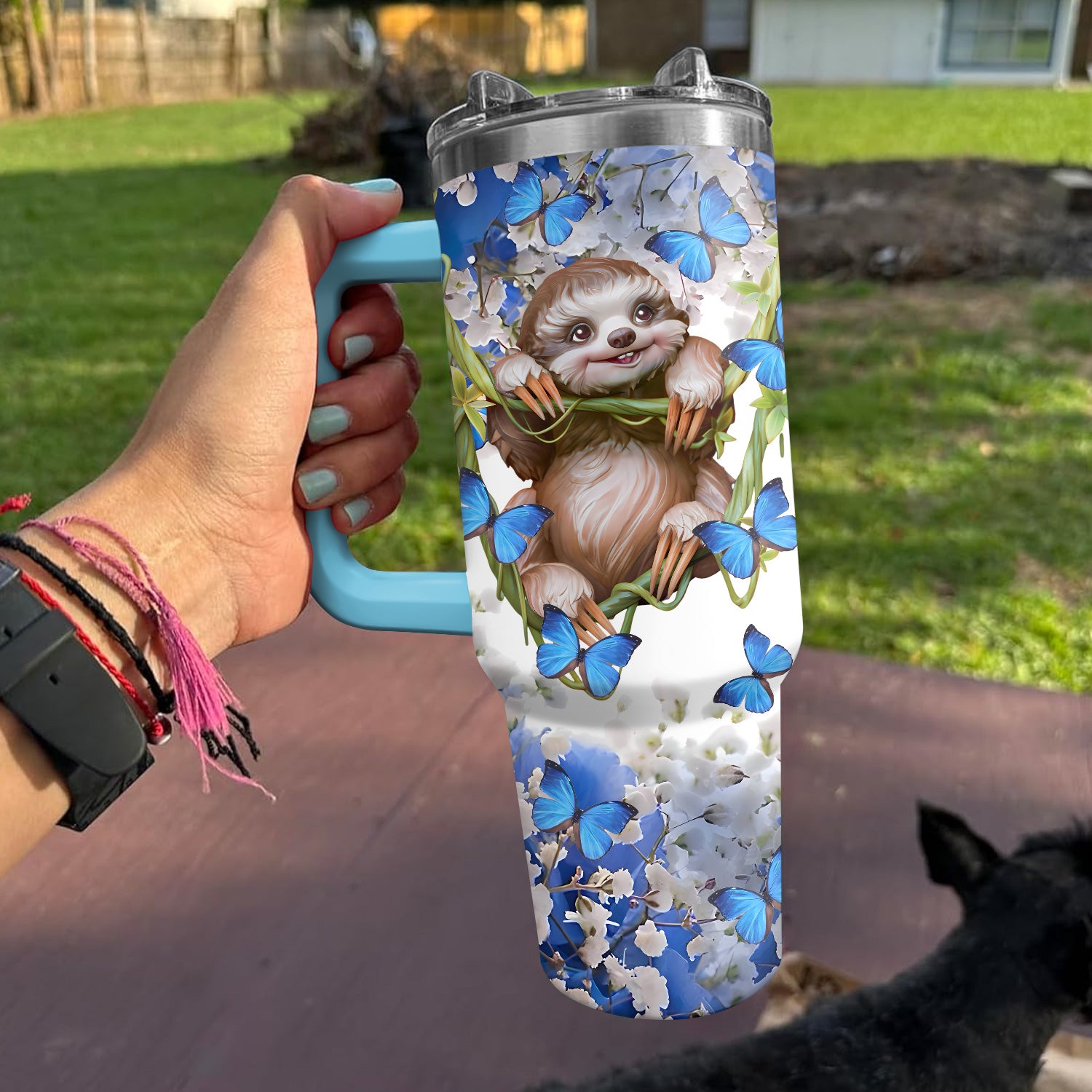Sloth And Blue Butterflies Custom Stanley Cup 40 oz 30 oz Tumbler With HandleTVC2301728