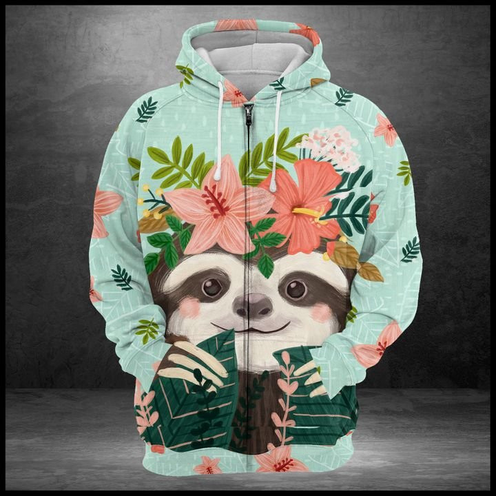 Sloth Flower 3D All Over Print Hoodie, Zip Hoodie