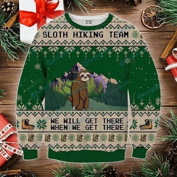 Sloth Hiking Team Green Ugly Christmas Sweater Adult 3D Funny Matching for family