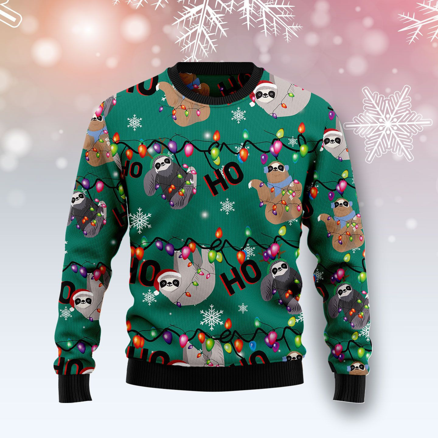 Sloth Hohoho Ugly Christmas Sweater Adult 3D Funny Matching for family