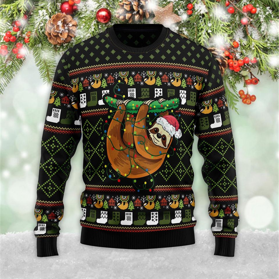 Sloth Light Ugly Christmas 3D Sweater