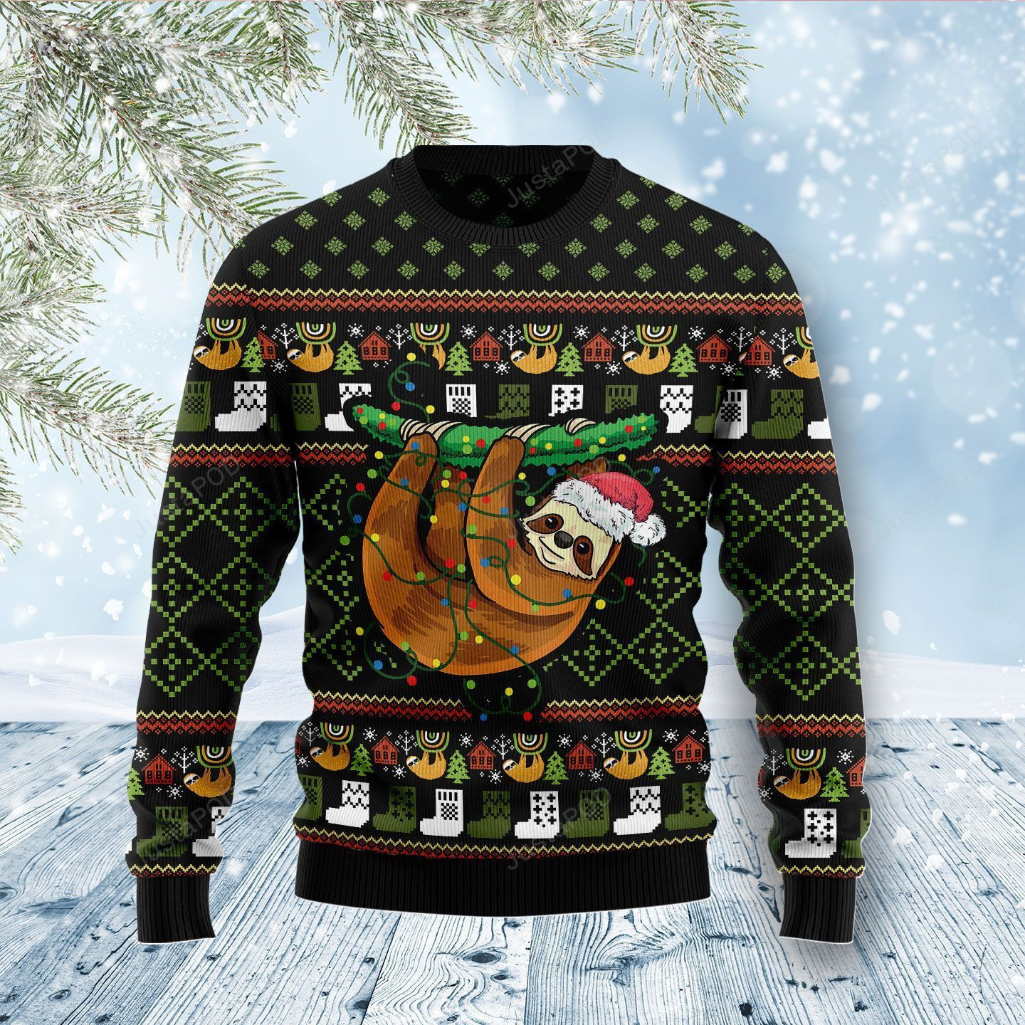 Sloth Light Ugly Christmas Sweater Adult 3D Funny Matching for family