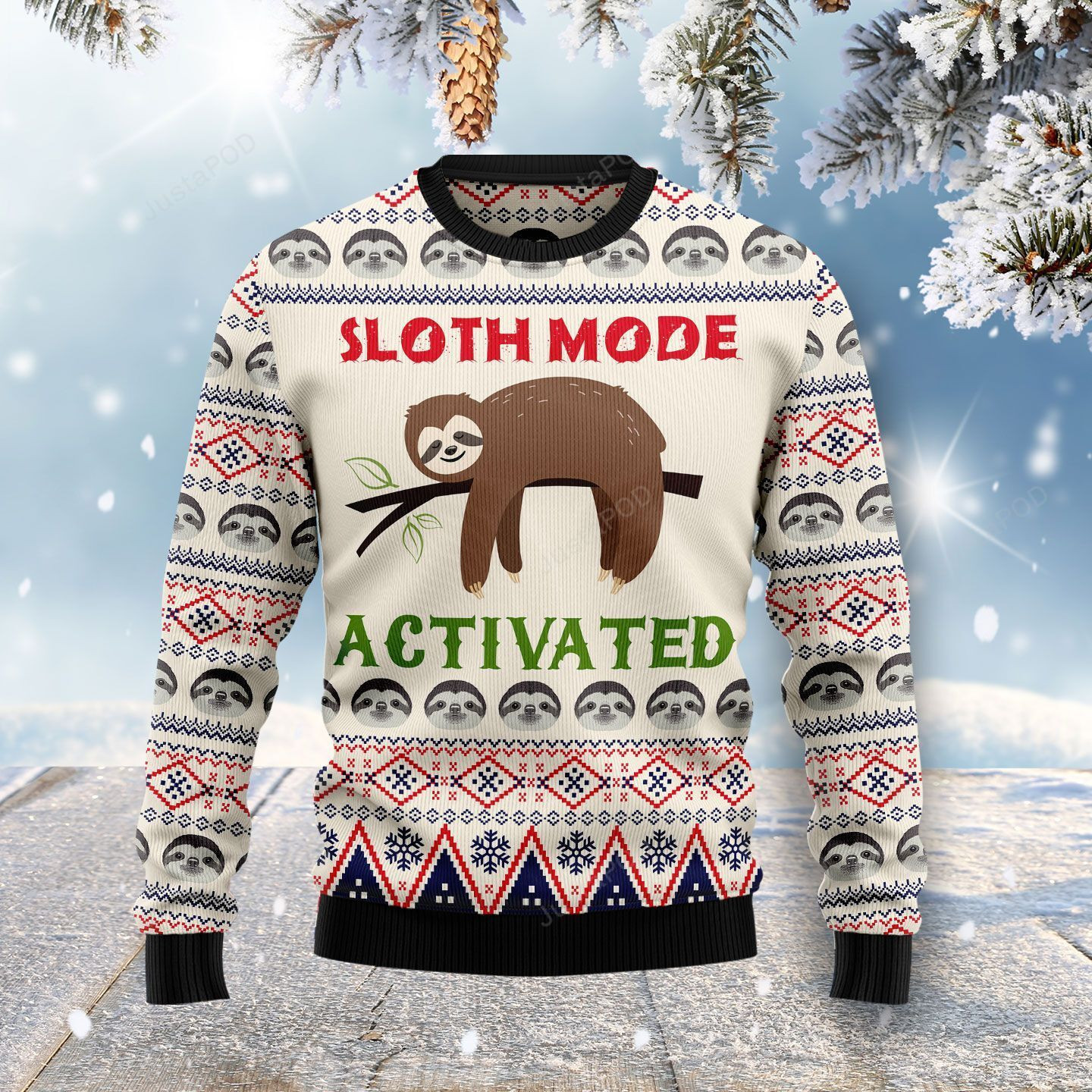 Sloth Mode Activated Ugly Christmas Sweater Adult 3D Funny Matching for family