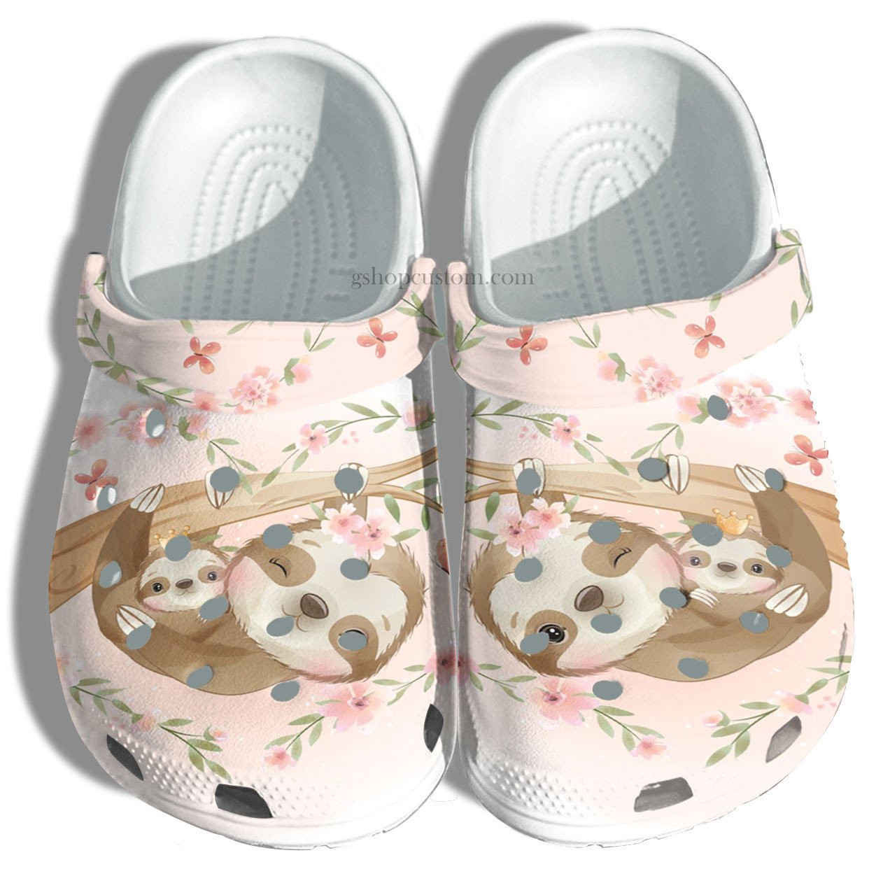 Sloth Mom Flower Cute Shoes - Sloth Kid Mom Beach Shoes Croc Clogs