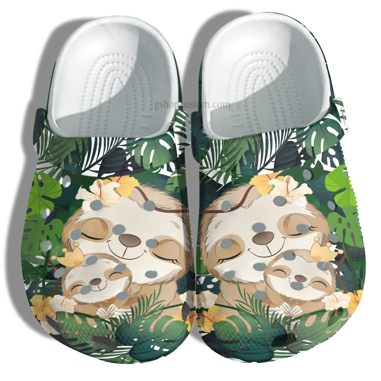 Sloth Mom Sloth Baby Floral Tropical Beach Shoes - Sloth Grandma Shoes Croc Clogs