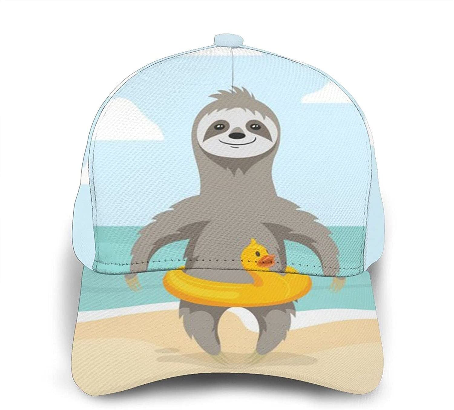 Sloth On Beach Print Classic Baseball 3D Cap Adjustable Twill Sports Dad Hats for Unisex Trucker Hats Custom Hats Gifts For Men & Women