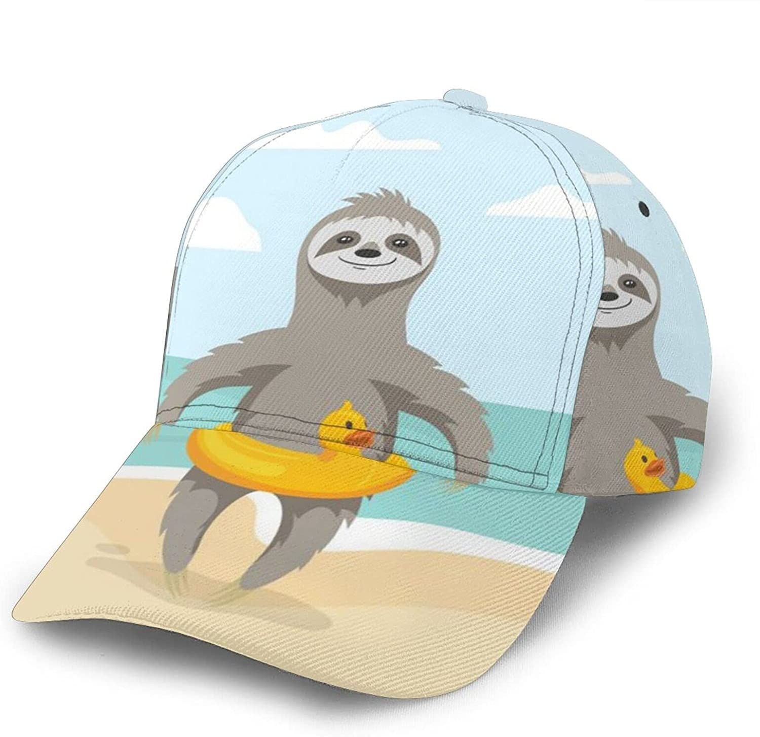 Sloth On Beach Print Classic Baseball 3D Cap Adjustable Twill Sports Dad Hats for Unisex Trucker Hats Custom Hats Gifts For Men & Women