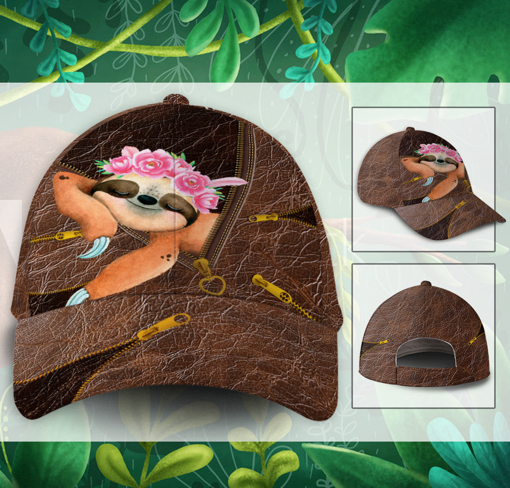 Sloth Sleep Cute Leather Hat Classic Cap Trucker Hats Custom Hats Gifts For Men & Women