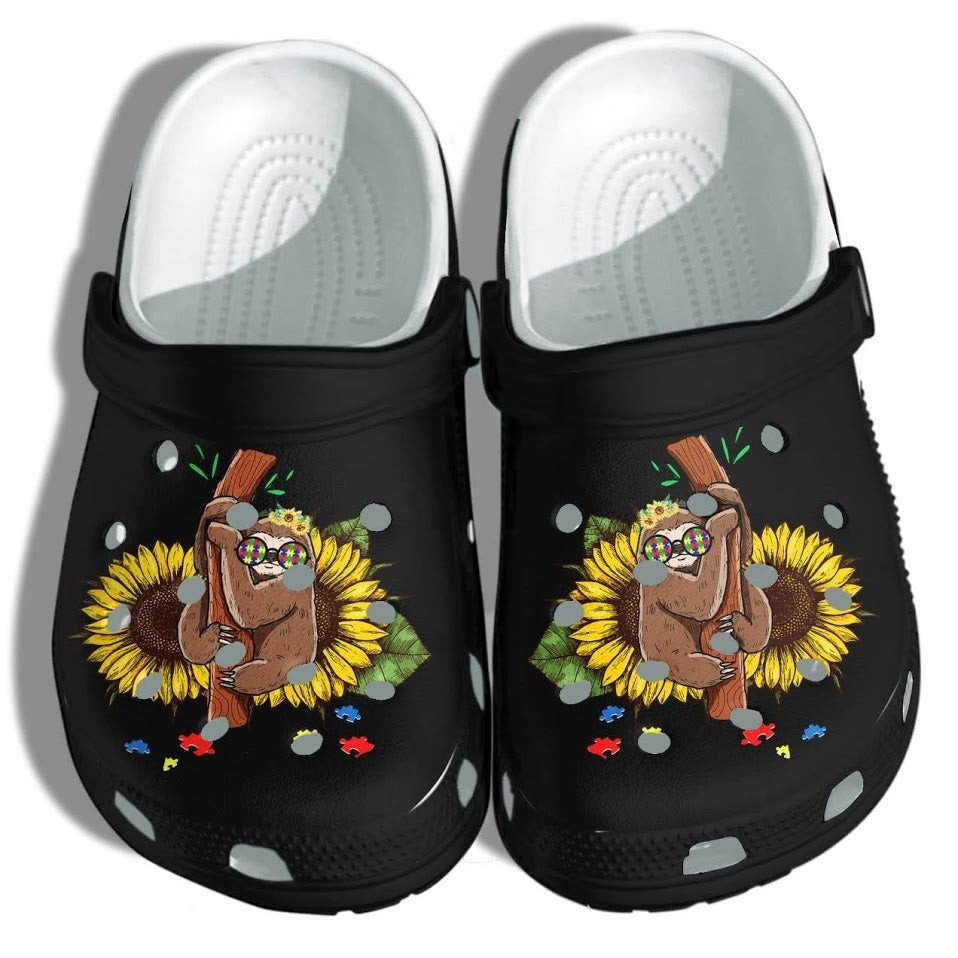 Sloth Sunflower Puzzle Custom Shoes Clogs - Autism Awareness Puzzle Outdoor Shoes Clogs Gifts Daughter Girl