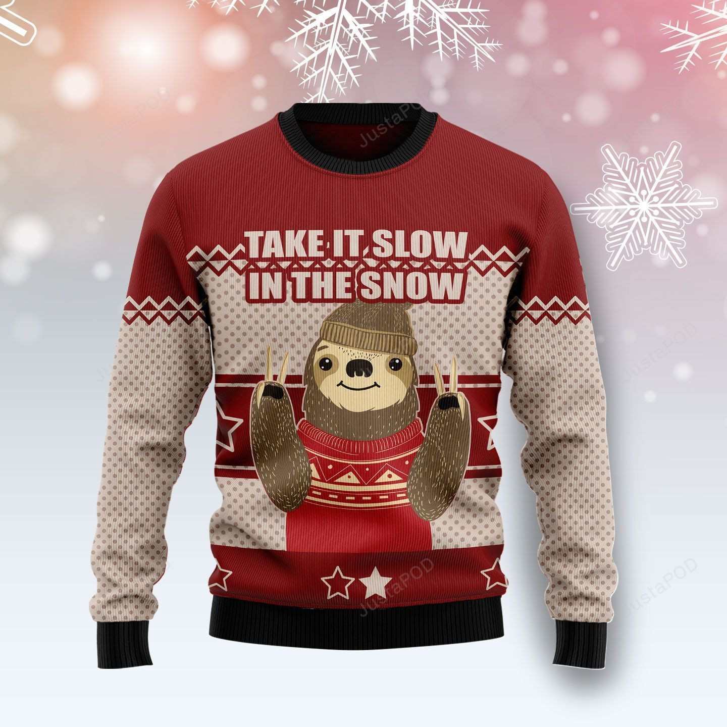 Sloth Take It Slow In The Snow Ugly Christmas Sweater Adult 3D Funny Matching for family