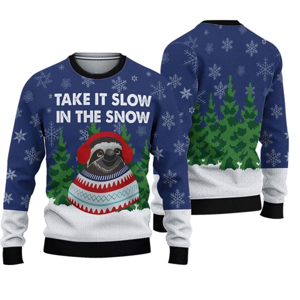 Sloth Take It Slow Ugly Christmas Sweater, Ugly Sweater, Christmas Sweaters