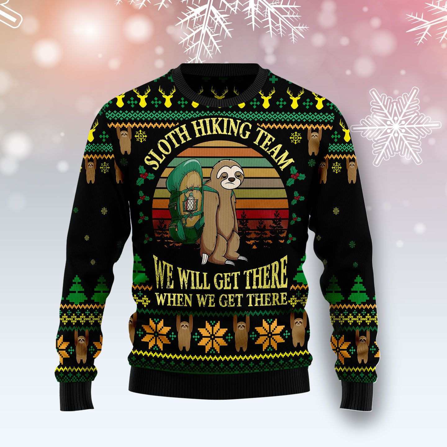 Sloth Team Holiday Ugly Christmas Sweater Adult 3D Funny Matching for family
