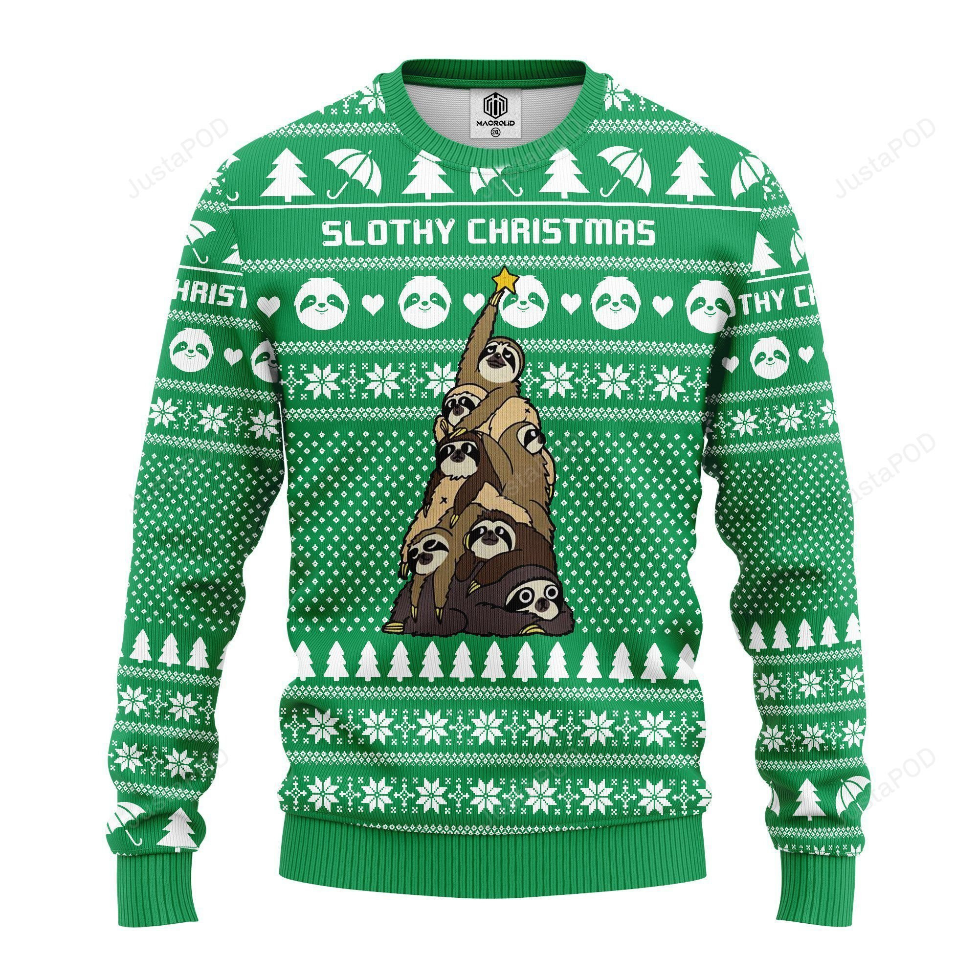 Sloth Tree Ugly Christmas Sweater Adult 3D Funny Matching for family