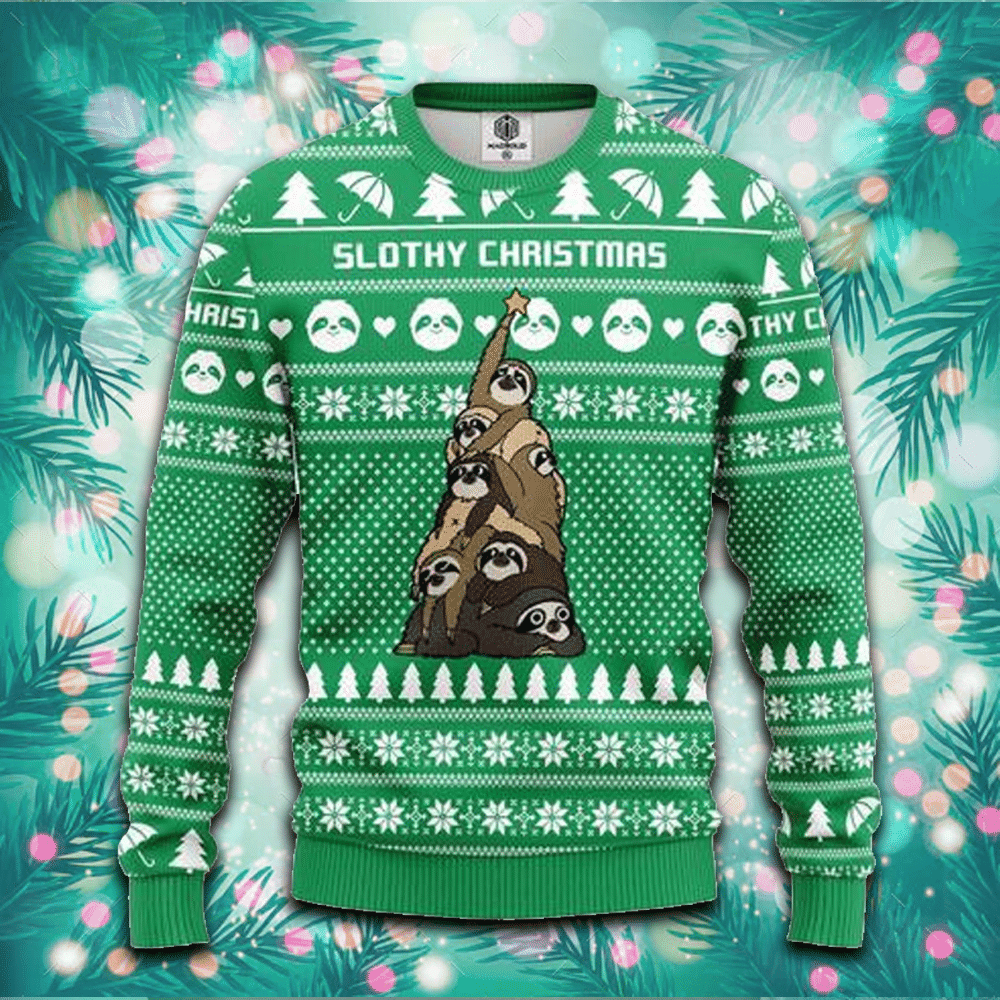 Sloth Tree Ugly Christmas Sweater Adult 3D Funny Matching for family