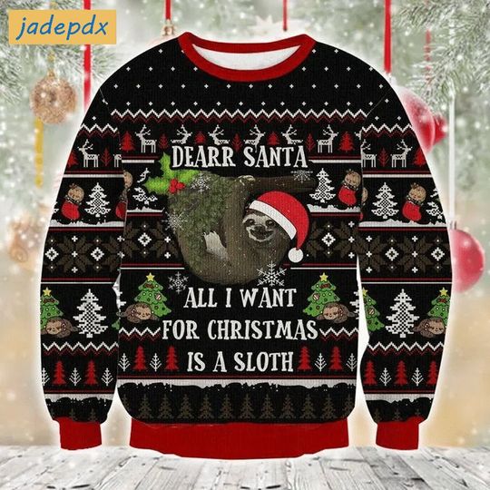 Sloth Ugly Christmas Sweater - Funny Santa Design - Image 2