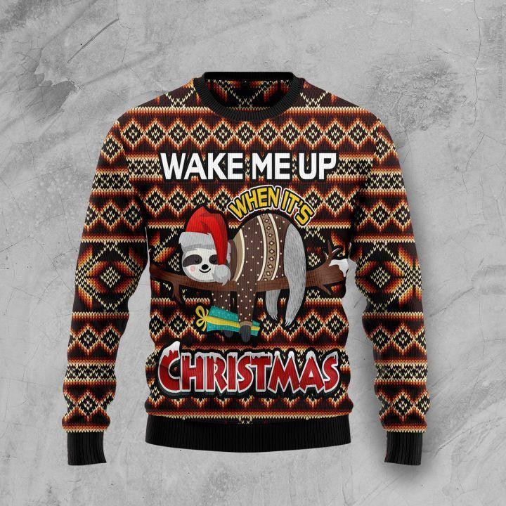 Sloth Wake Me Up Ugly Christmas Sweater Adult 3D Funny Matching for family