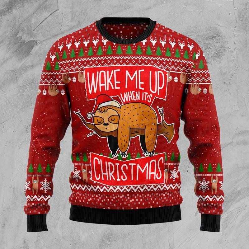 Sloth Wake Me Up When Its Christmas Ugly Christmas Sweater Adult 3D Funny Matching for family