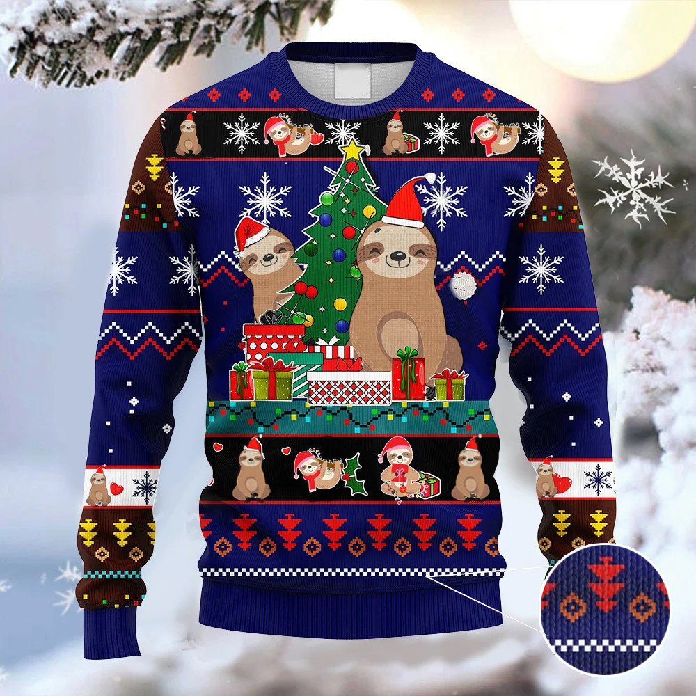 Sloths Wear Santa Hat Christmas Sweater Sloth Lover Cute Christmas Clothing Presents - Image 2