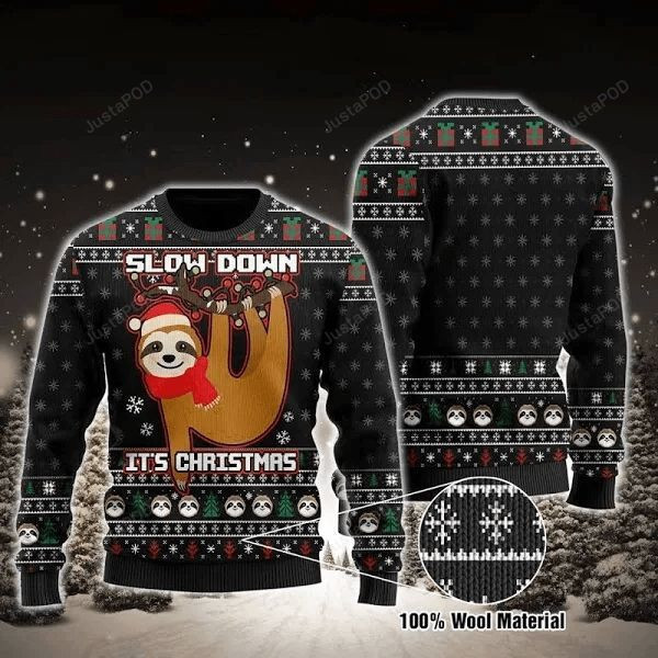 Slow Down But Its Christmas Sloth Ugly Christmas Sweater Adult 3D Funny Matching for family