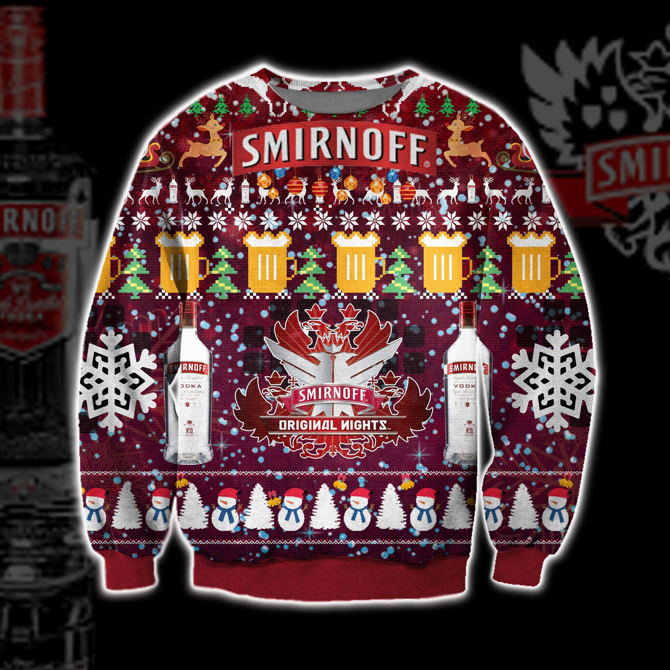 Smirnoff Vodka Wine Knitting Pattern 3D Print Ugly Christmas Sweater Adult 3D Funny Matching for family