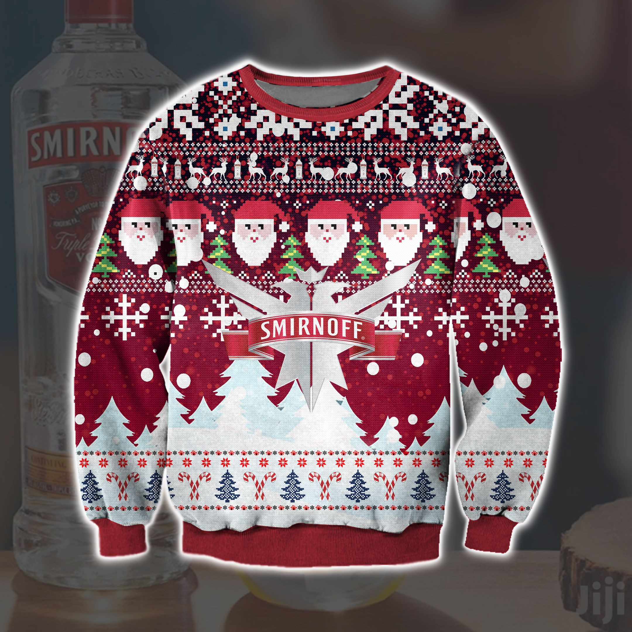 Smirnoff Vodka Wine Knitting Pattern 3D Print Ugly Christmas Sweater Adult 3D Funny Matching for family
