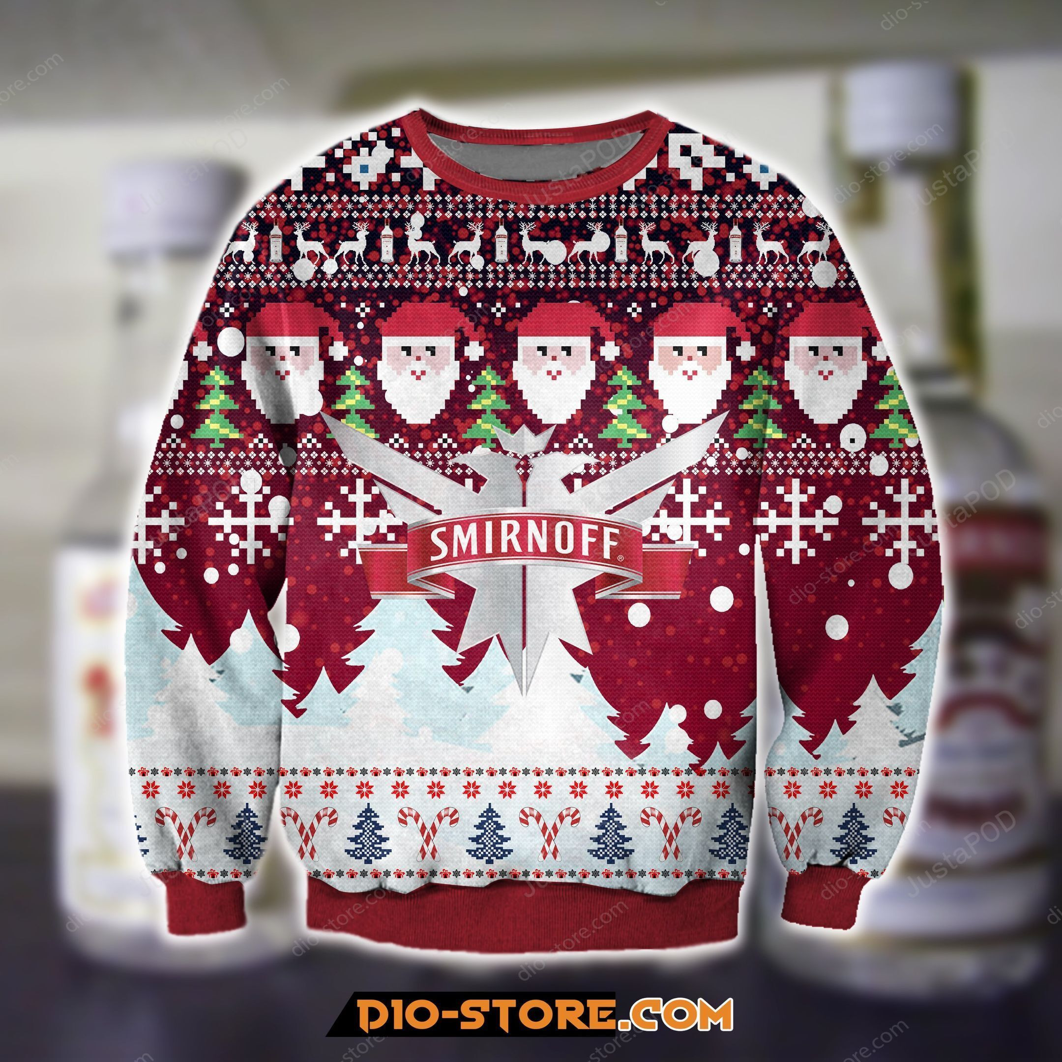 Smirnoff Vodka Wine Knitting Pattern Ugly Christmas Sweater Adult 3D Funny Matching for family
