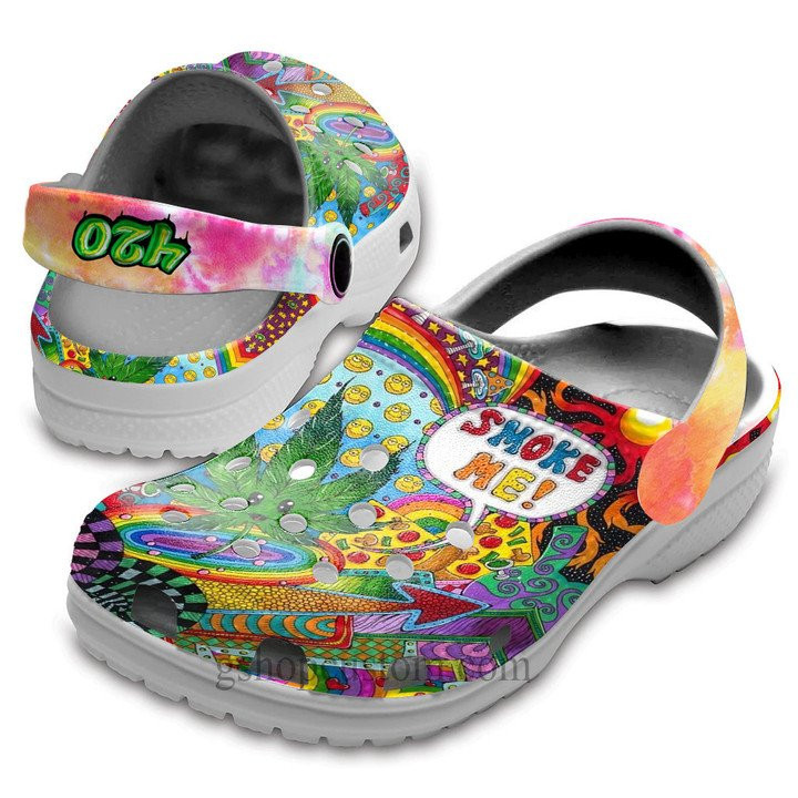 Smoke Me 420 Hippie Shoes - Funny Rainbow Weed clogs For Friends - Smoke-2Hp