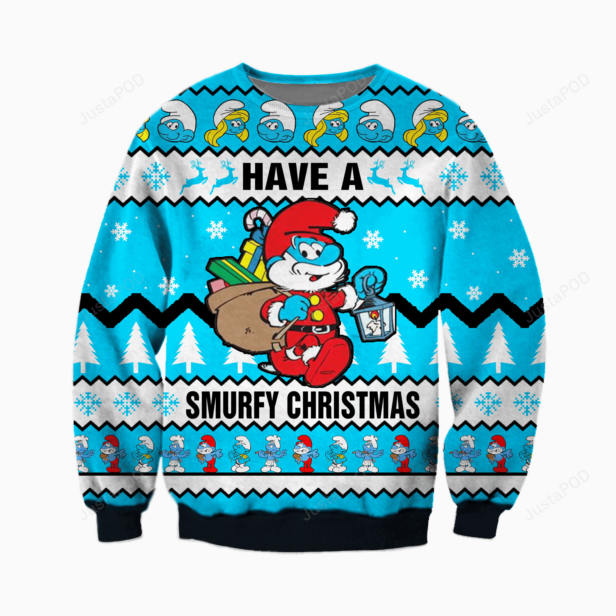 Smurfy Christmas Knitting Pattern 3D Print Ugly Christmas Sweater Adult 3D Funny Matching for family