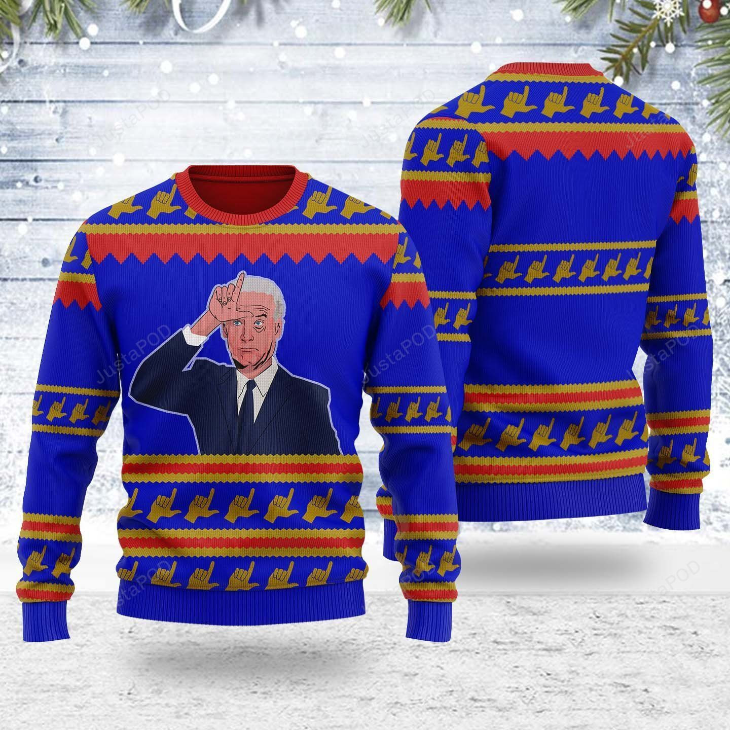 Snl Joe Biden And Kamala Harris Loser Hand Sign Ugly Christmas Sweater Adult 3D Funny Matching for family