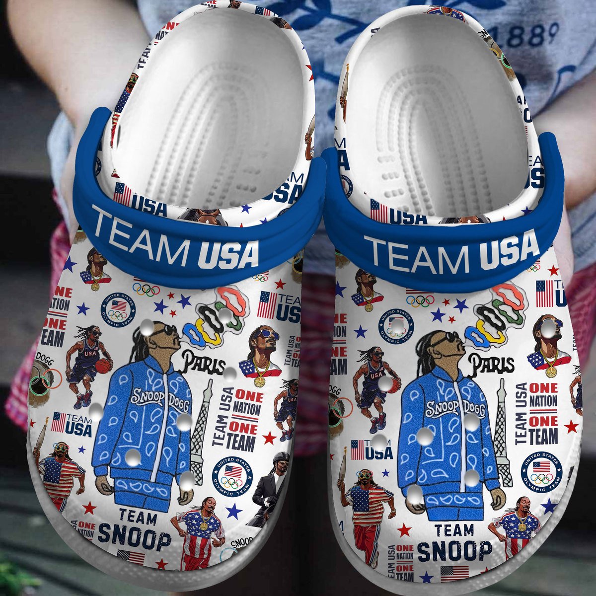 Snoop Dogg Olympic Paris 2024 Team USA Sport Crocs Crocband Clogs Shoes Comfortable For Men Women and Kids
