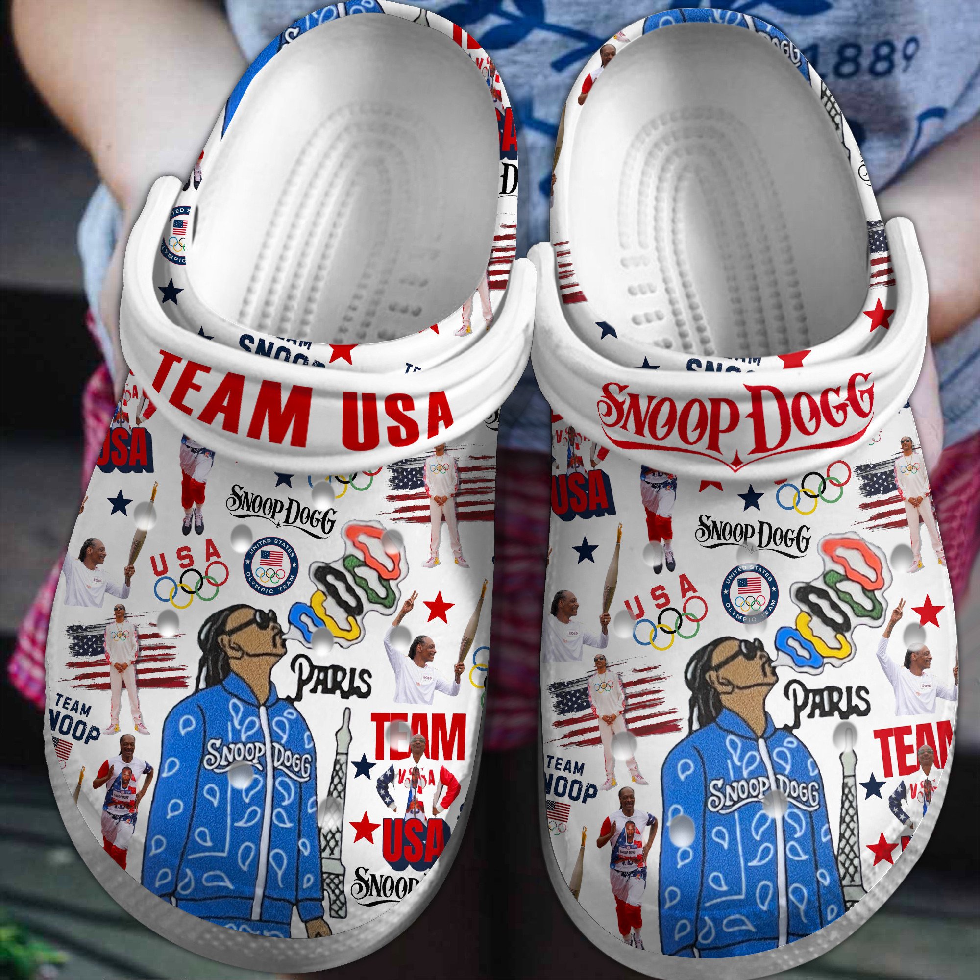 Snoop Dogg Olympic Paris 2024 Team USA Sport Crocs Crocband Clogs Shoes Comfortable For Men Women and Kids