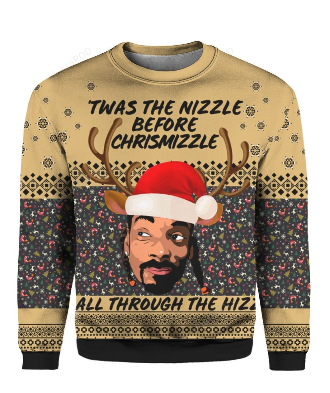 Snoop Dogg Twas The Nizzle Before Chrismizzle Ugly Christmas Sweater Adult 3D Funny Matching for family