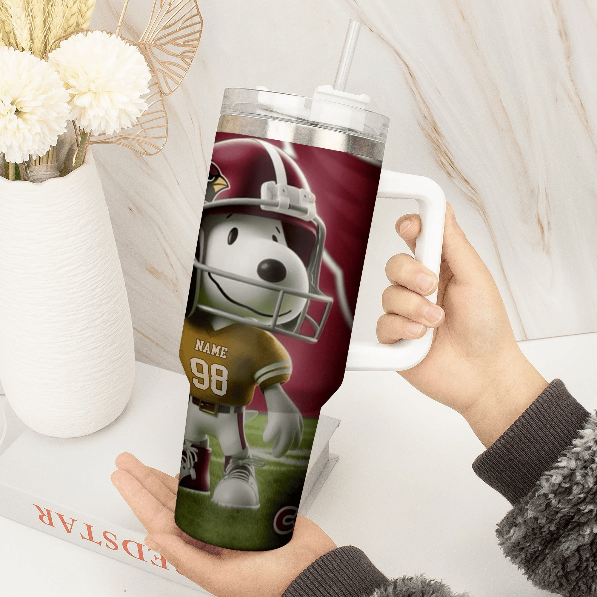 Snoopy and Arizona Cardinals Cartoon,NFL Custom Stanley Cup 40 oz 30 oz Tumbler With HandleTVC2301350