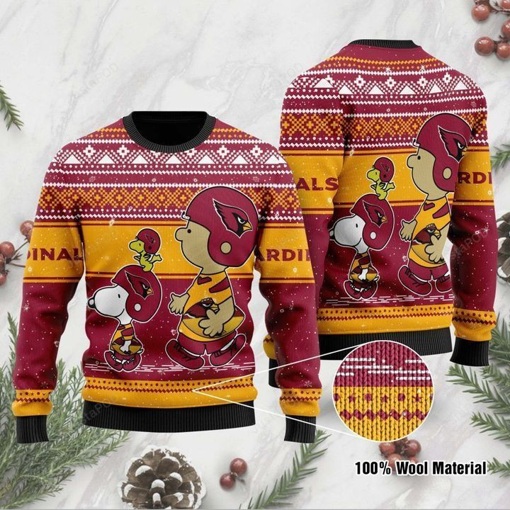 Snoopy And Charlie Brown Arizona Cardinals For Fans Ugly Christmas Sweater Adult 3D Funny Matching for family