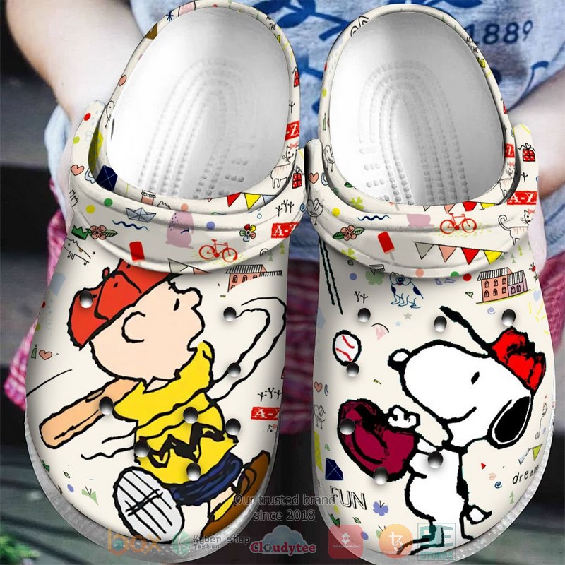 Snoopy and Charlie Brown Cartoon Crocs Crocband Clogs Shoes Comfortable For Men Women and Kids