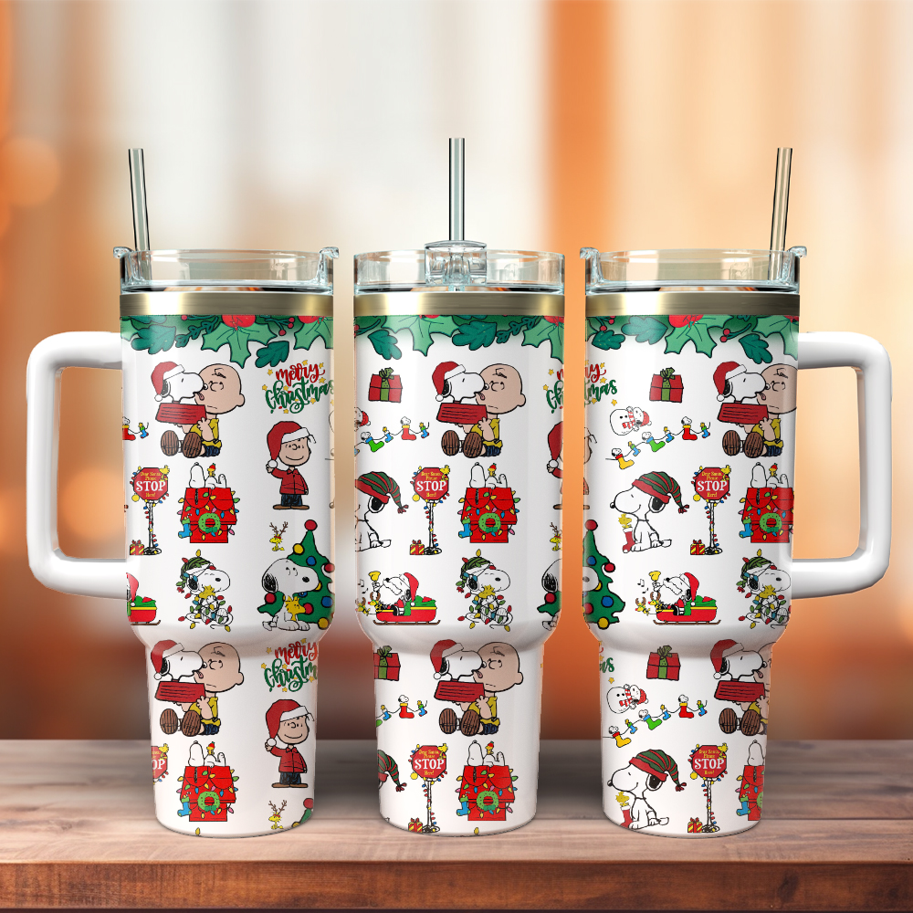 Snoopy and Charlie Brown Peanuts Cartoon Christmas Custom Stanley Cup 40 oz 30 oz Tumbler With HandleTVC2301484